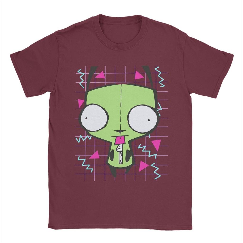 Herren Invader Zim T-Shirt Reine Baumwolle Kleidung Humorvolles Kurzarm Rundhals T-Shirt Bedruckte T-Shirts