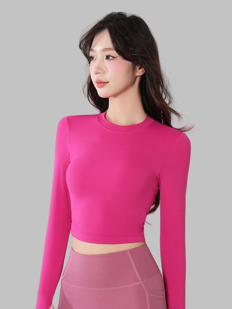 

Женский сексуальный топ для йоги с длинными рукавами и нагрудными вкладышами для фитнеса осенью/зимой Medium малиновый