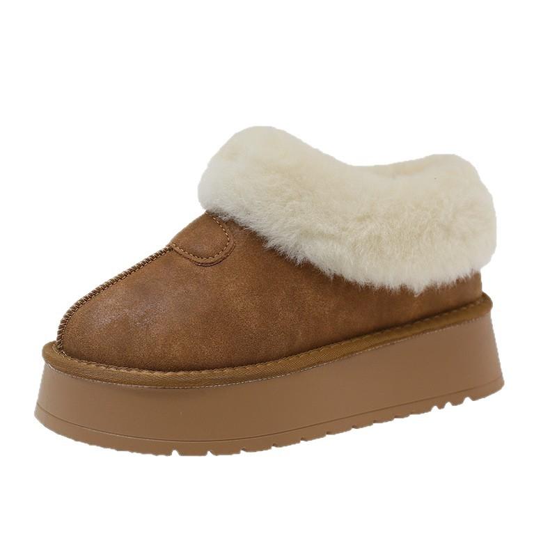 Fur integrated snow boots women's winter velvet thickened one pedal fluffy thick-soled large cotton shoes