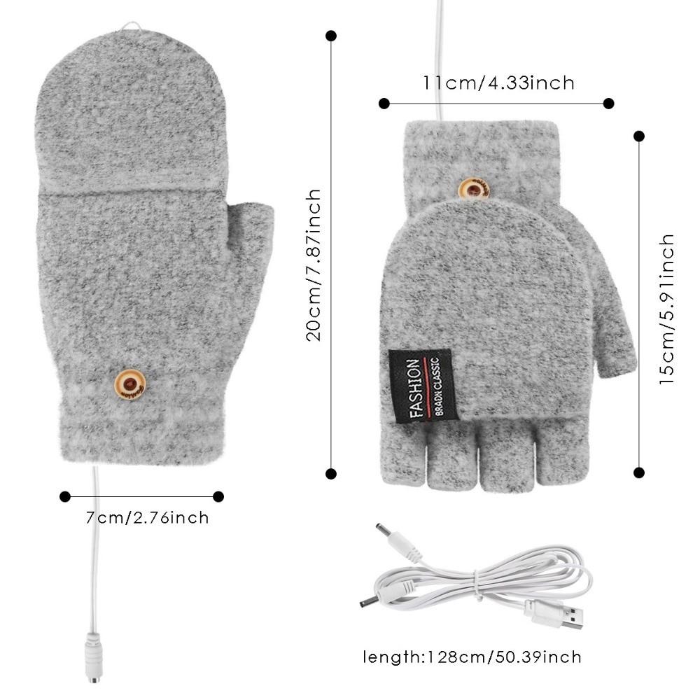 Unisex USB Electric Heating Gloves Knitted Flip Cover Winter Heated Gloves Keep Warm Touch Screen Hands Warmer Outdoor