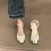Fashion Mid Heel Square Toe Women's Sandals Elegant Office Ladies Daily Wear Ankle Straps French Pumps Sandalias Femininas Size 35-40