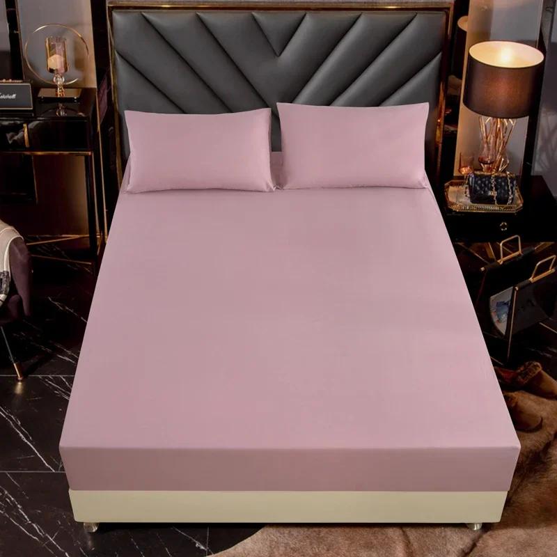 Baumwoll-Spannbettlaken mit Gummibändern Rutschfest Verstellbarer Matratzenbezug für Doppel- King- Queenbett Rutschfest Einfarbig