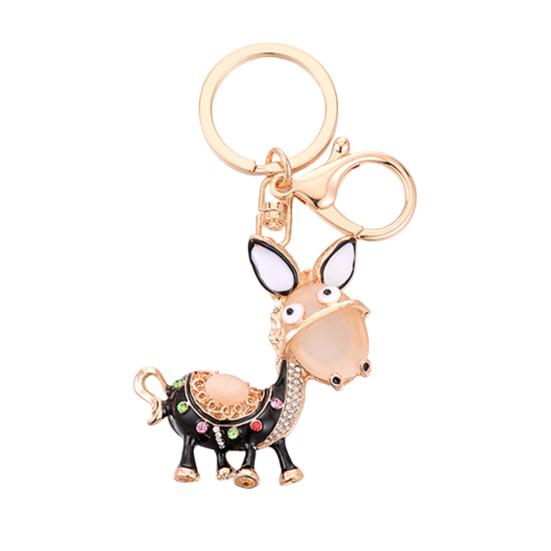 

Keychain Sparkling Rhinestones Inlaid Donkey Design Keychain Pendant Enamel Oil Drip Process Smooth Edges Spring Buckle Key Holder Backpacks