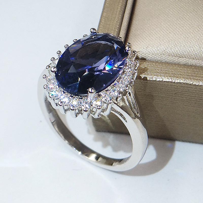 High Quality Big Dark Blue Stone Rings For Women Top Quality Flower Design Cubic Zircon Rings Fashion Jewelry Accessories