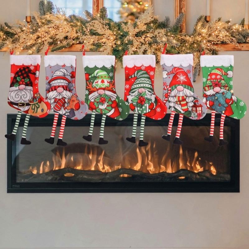 Set of 6 Christmas Giftbag Socks for Home Decoration Indoors Outdoor Hanging Stockings for Fireplaces Christmas Tree