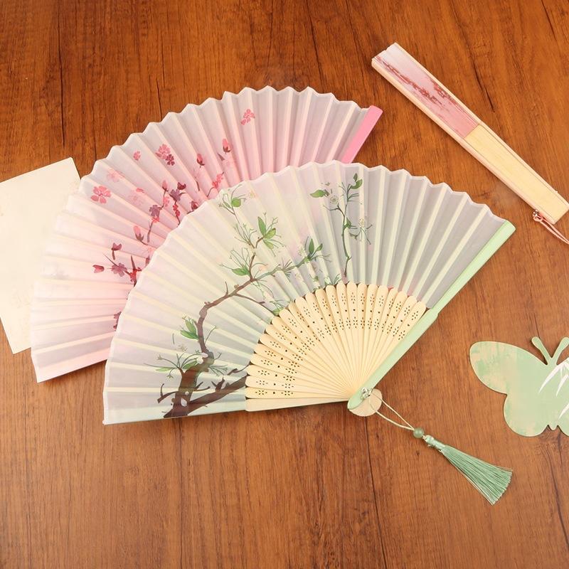 Vintage Silke Sammenleggbar Vifte Kinesisk Japansk Kunsthåndverk Gave Hjemmedekorasjoner Danse Håndvifte Bambus Vifter Po Rekvisitter