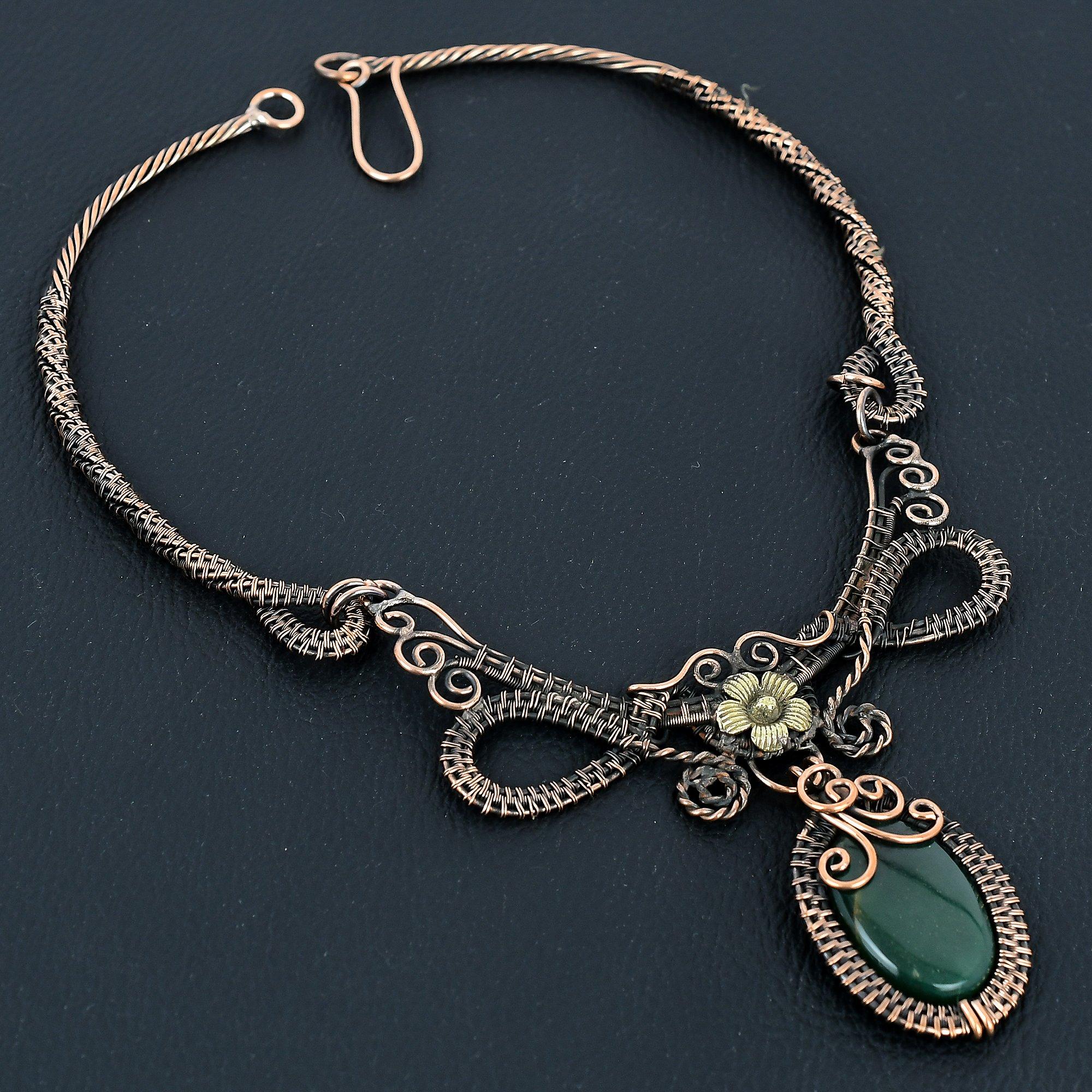 

Bloodstone Necklace, 999 Copper Wire Wrapped Jewelry, Gemstone Jewelry Adjustable Chain Necklace, Handmade Wedding Gift Jewelry