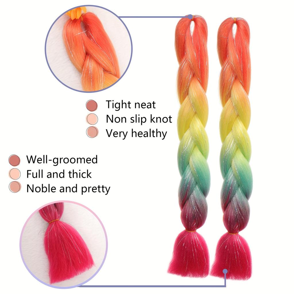 Multi-Color Synthetic Crochet Hair Extensions for Women, 24-Inch,  DIY Hairstyling, Full & Thick Yaki Texture Braids, Ideal for Parties
