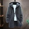 Suéter con capucha Otoño Invierno Espesar Manga Larga Cordón Forro de Felpa Longitud Media Chaqueta de Punto Ropa de Calle