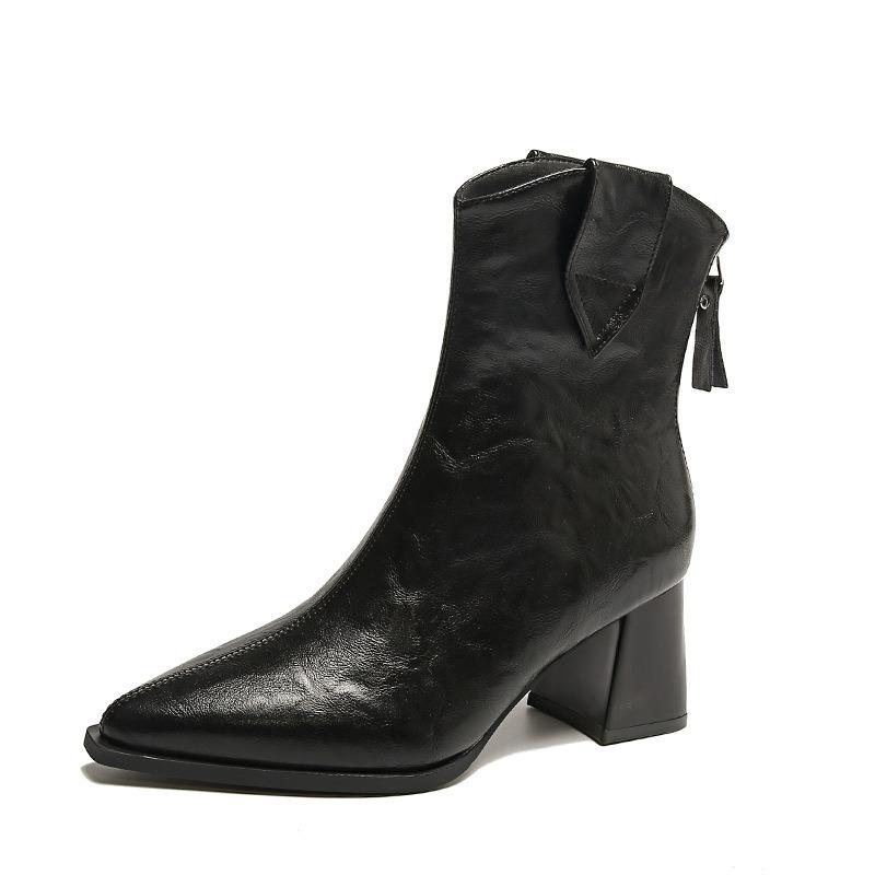 New Style Shoes: Pointed-toe Retro Boots, Chunk-heeled Boots, Women's Ankle Boots, and Slim Boots