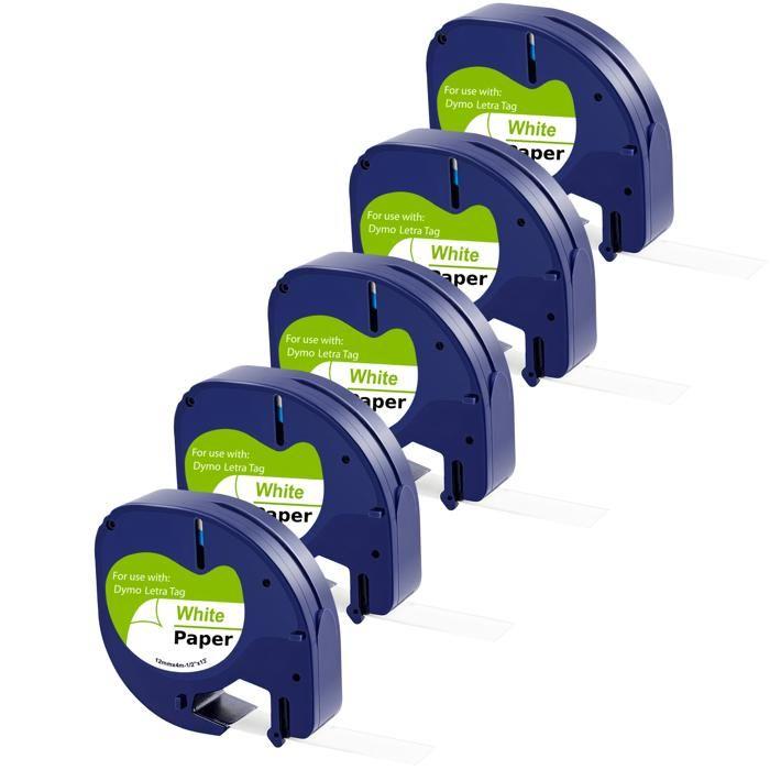 White Tapes - Phonillico® - Dymo LetraTag Compatible - 5 Pieces - 12mm X 4m - Paper
