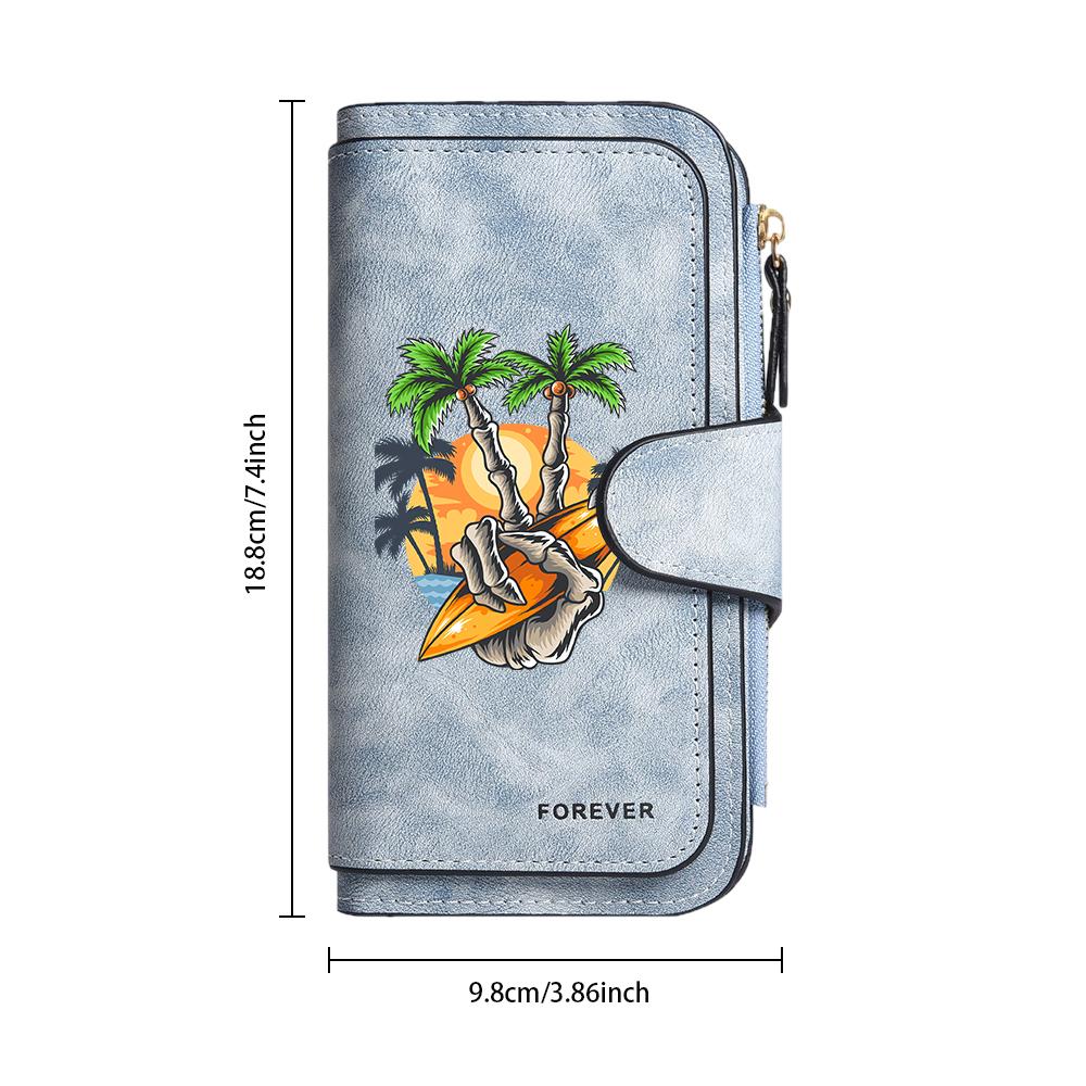 Surf Palm Pattern Long Wallet Casual Large Capacity Fashion Credit Card Holder Forever Style