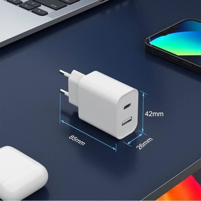 Rychlá USB-C nabíječka 20W - ROHS - 2 porty PD/QC3 - Bílá - Rychlé nabíjení - Kompatibilní se smartphony