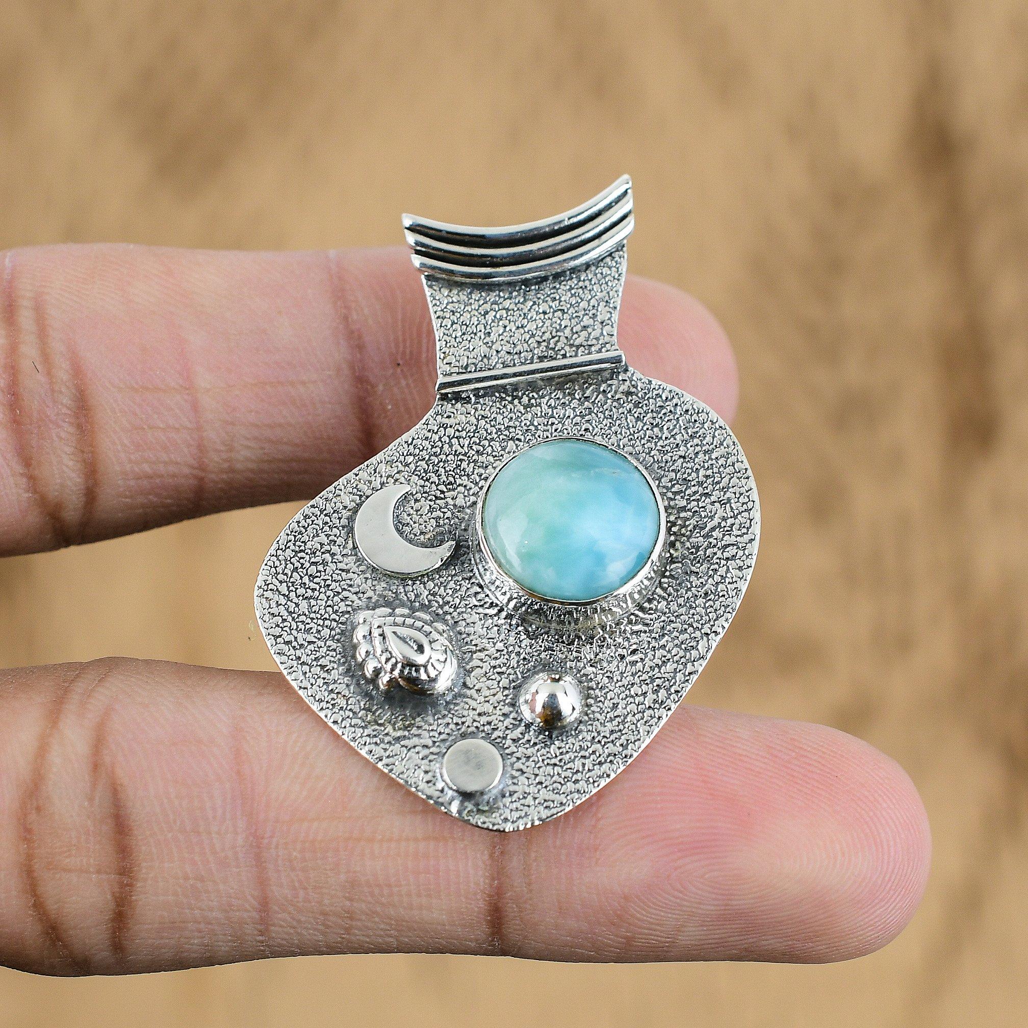 

Natural Larimar Gemstone Indian Jewelry 925 Sterling Silver Pendant For Girls