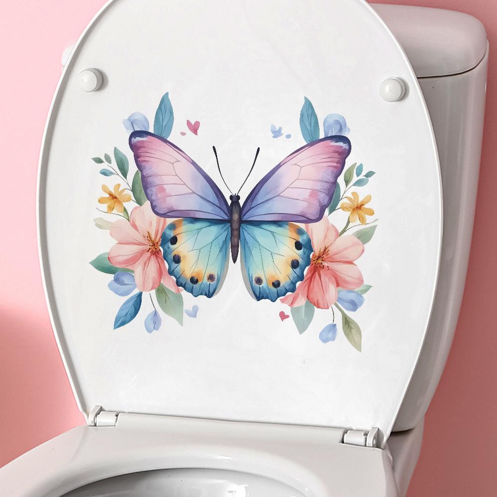 Painted Butterfly Flowers Bathroom Toilet and Toilet Stickers for Home Beautification