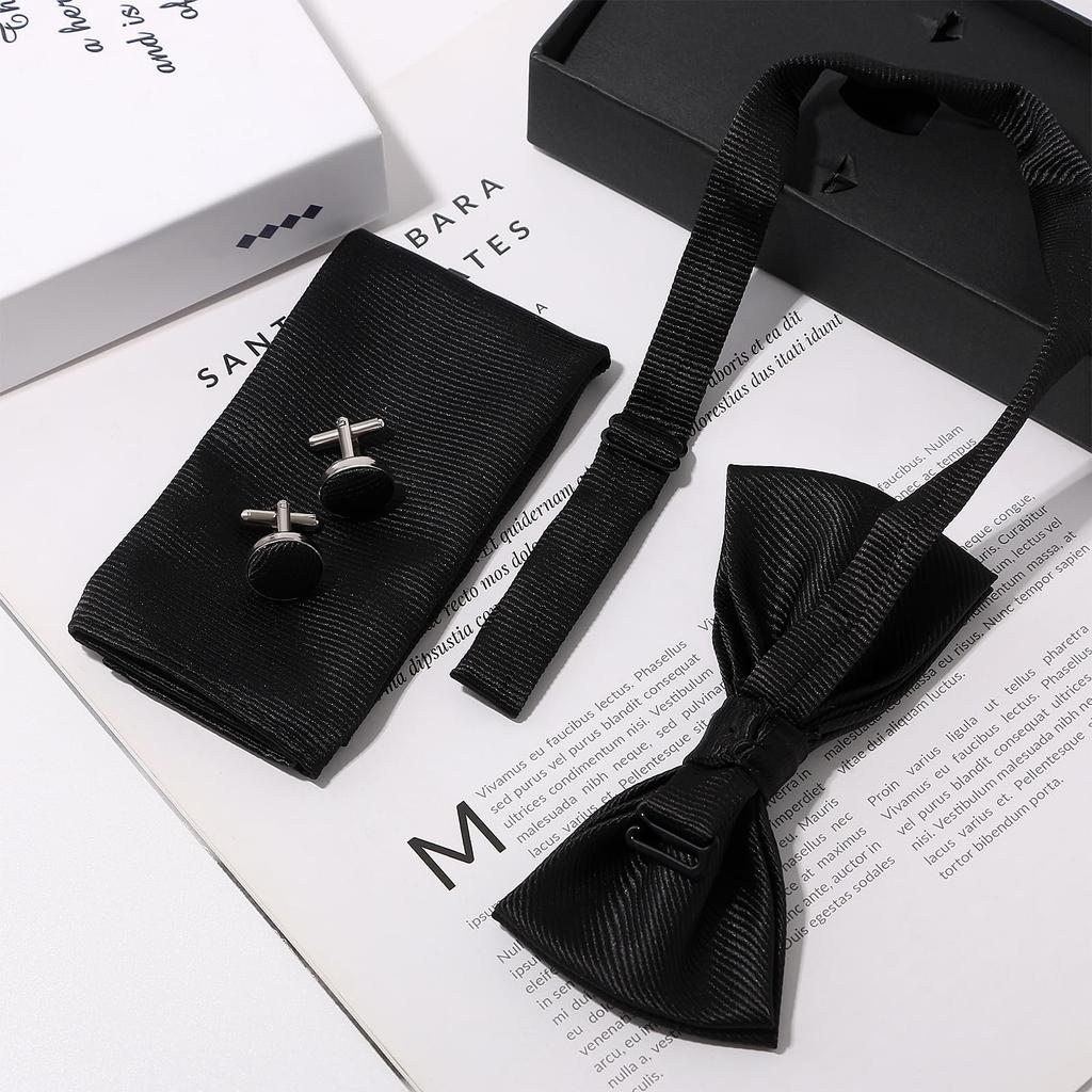 [JEWELRYWE] Bow Tie, Pocket Square, and Cufflinks Set for Men: Formal, Business, Job Interviews, Presentations, Weddings, Anniversaries, Birthdays,