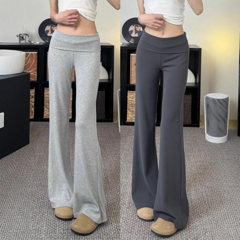 Flip waist sports micro-pull pants women's new spring and autumn season small low waist flared pants Spice girl yoga bathroom pants