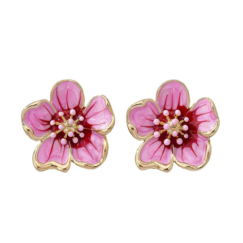 Spring Enamel Flower Earrings: Retro Elegant High-End Niche Ear Ornaments for Women.