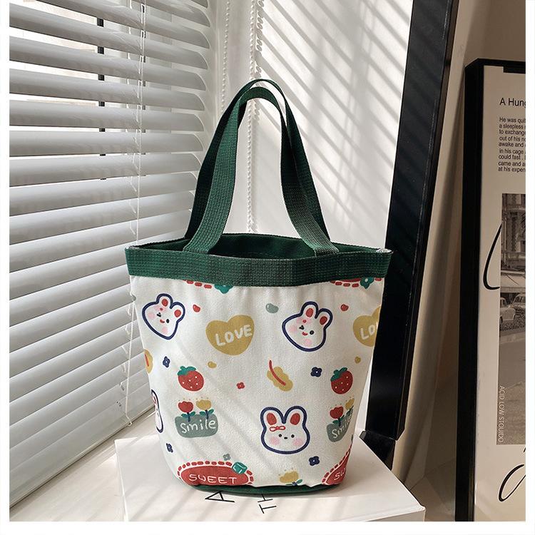 

Мультяшная милая холщовая сумка с кроликом, новая модная универсальная сумка-ведро, литературная женская сумка зелёный