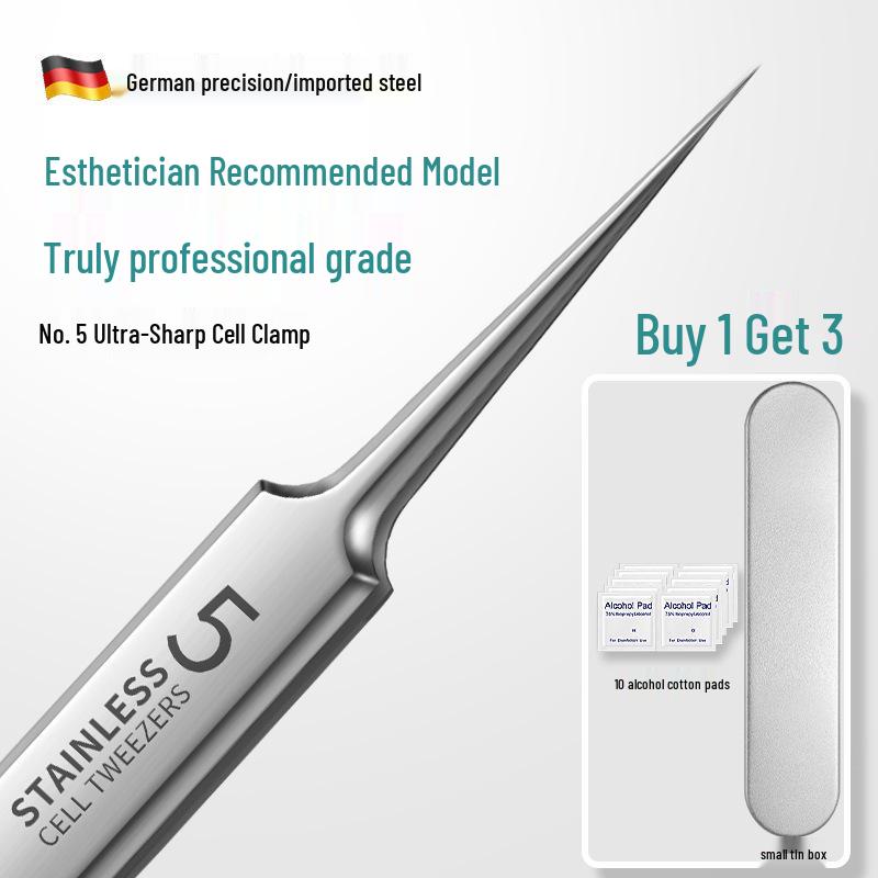 Stainless Steel Precision Pimple and Blackhead Tweezers with Needle - 8-Piece Set