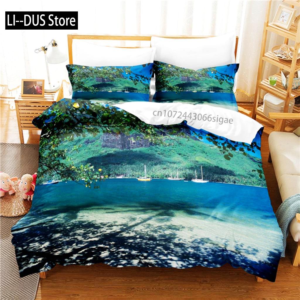 Comforter Beautiful Seaside Bedding Set 3D Bedding Digital Printing Queen Size Bedding Set Fashion Design