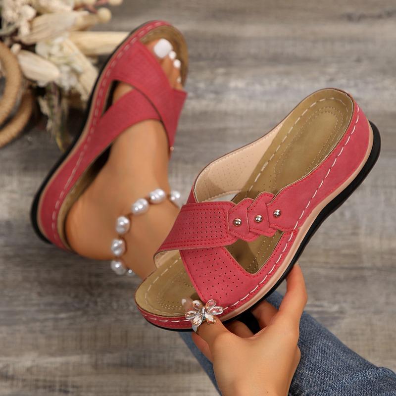 fashion New Summer Vintage Beach Shoes Cross Slippers Lightweight Non-slip Sandals Women's Wedges Stitched Sandals