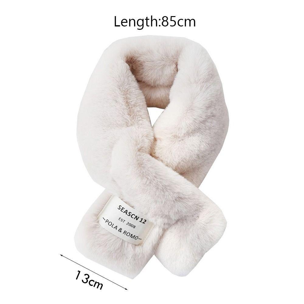 Solid Color Cross Scarf Thickened Faux Rabbit Fur Scarf Winter Warm Neckerchief Wrap Autumn Winter