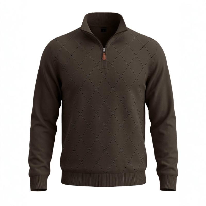 Men's Half-Zip Collared Diamond Quilted Casual Sweatshirt.
