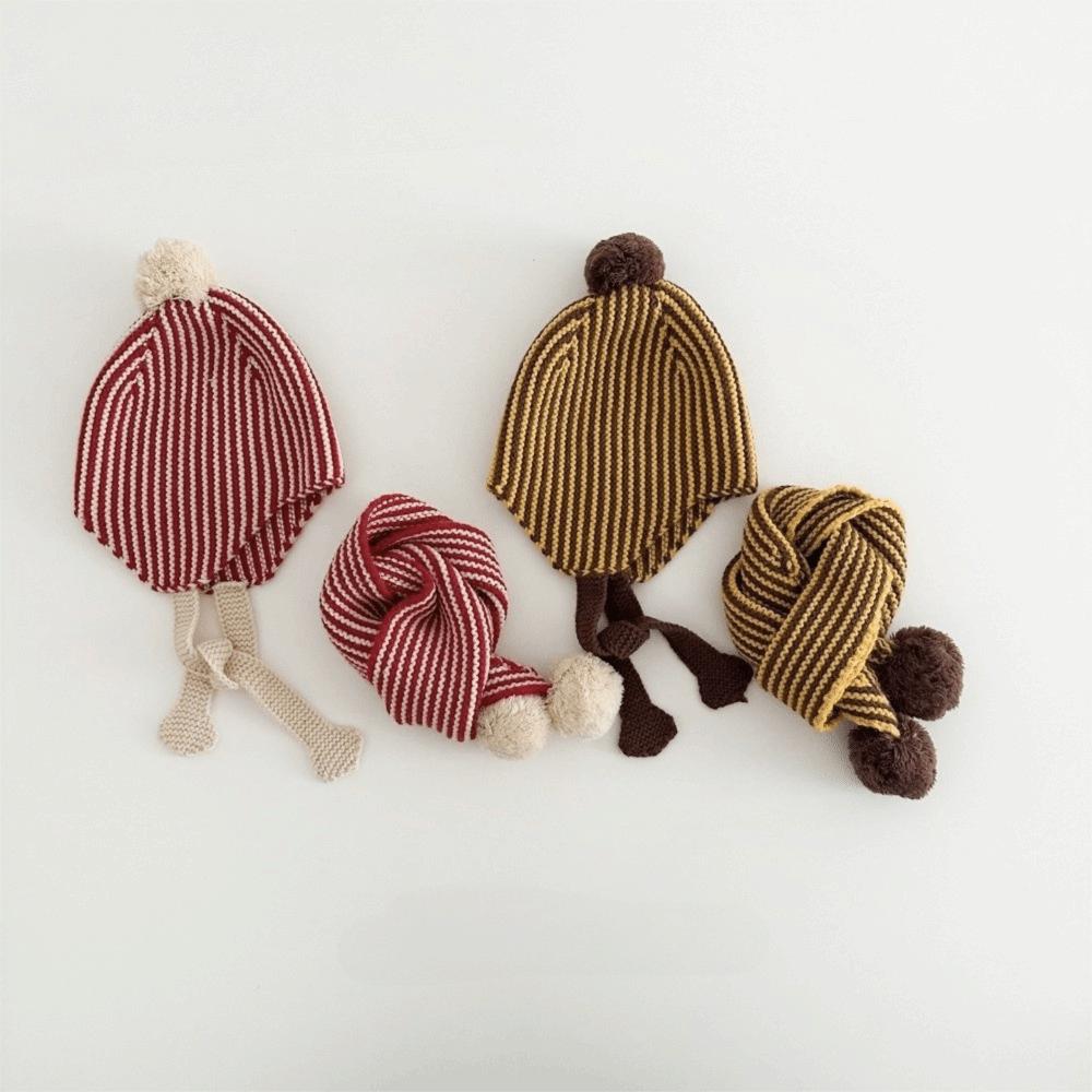 Ear Cap Children Scarf Hat Set Fur Ball Warm Knitted Cap All-match Wool Beanie Hat Outdoor