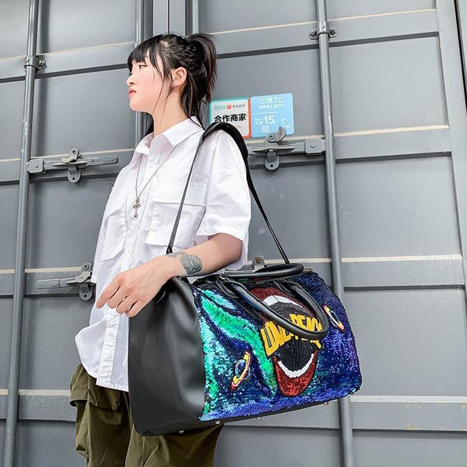 Travel Bag PU Sequins Handheld Shoulder Bag Sports Gym Bag Large Capacity Luggage Bag Fashion Bag