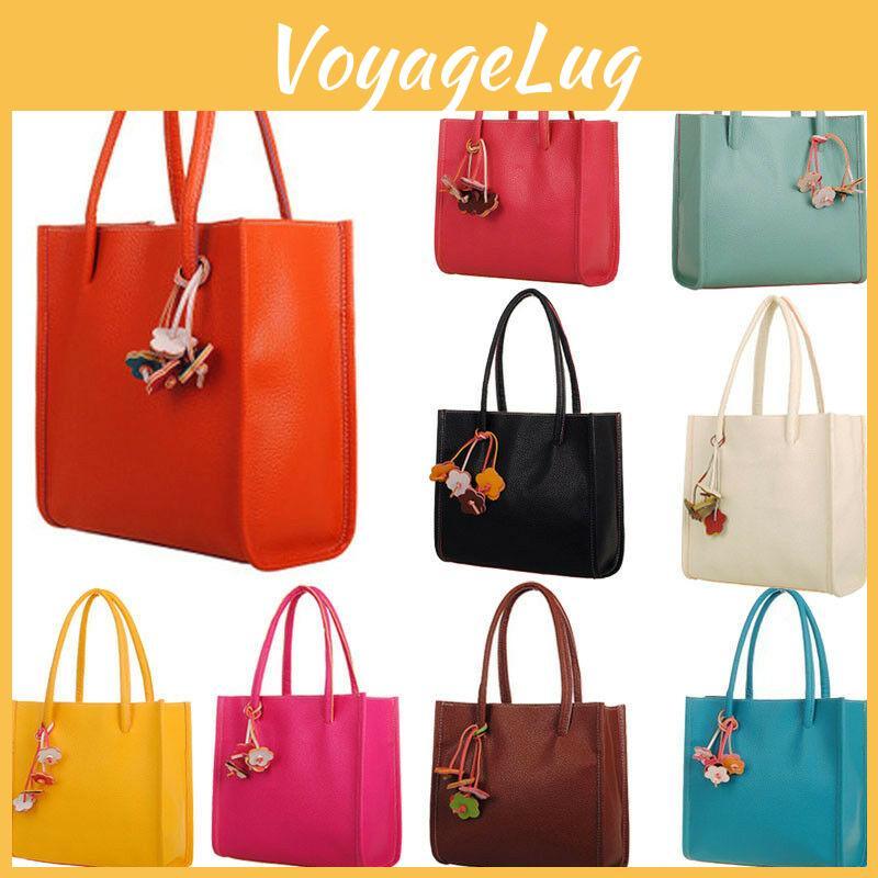 Flowers Shoulder Handbags Bag Tote Candy Color Women Outing Pu Leather Fashion