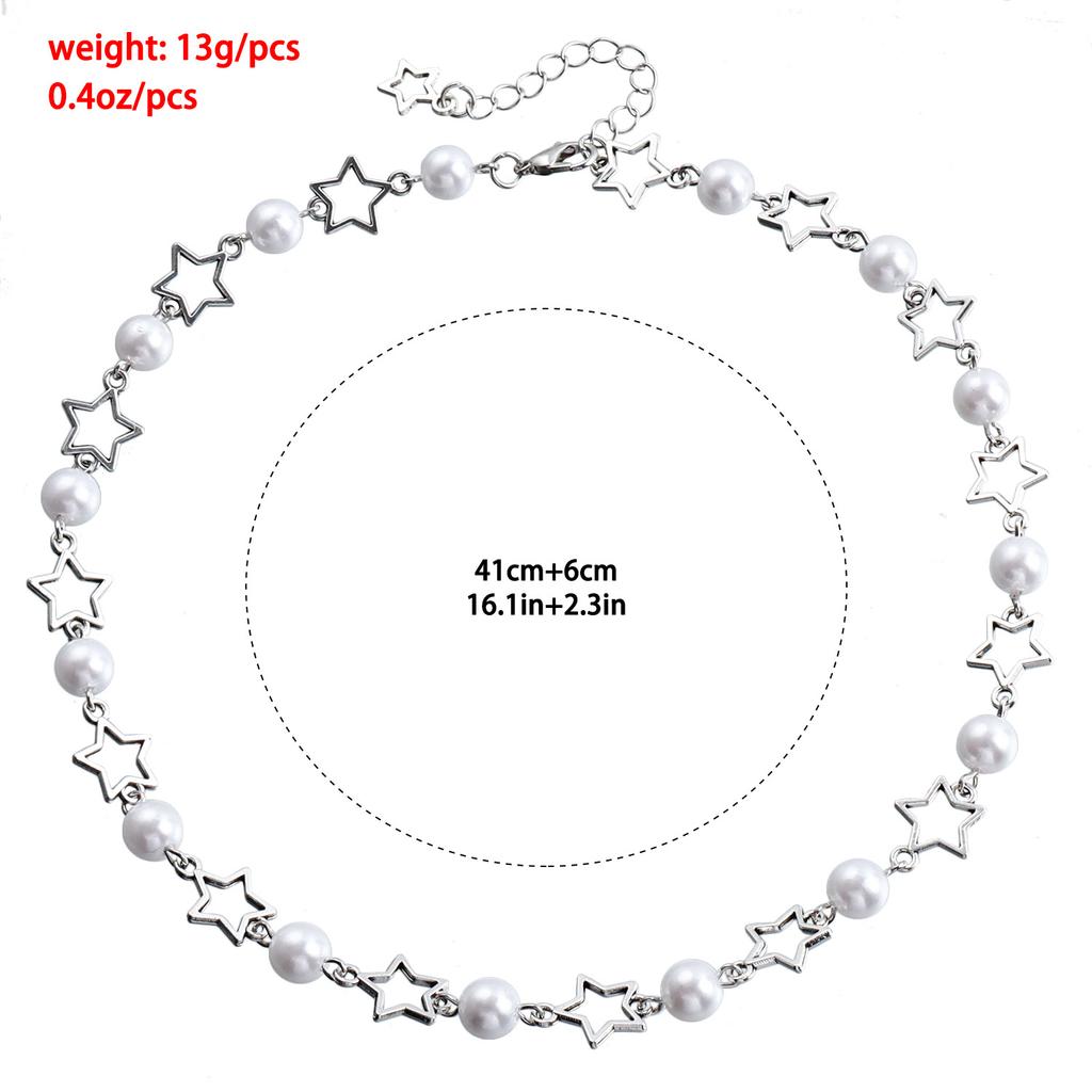Accessories, Spice Girl Light Luxury Hollow Five-Pointed Star Necklace, Single-Layer Temperament Imitation Pearl Neck Chain Necklace For Women