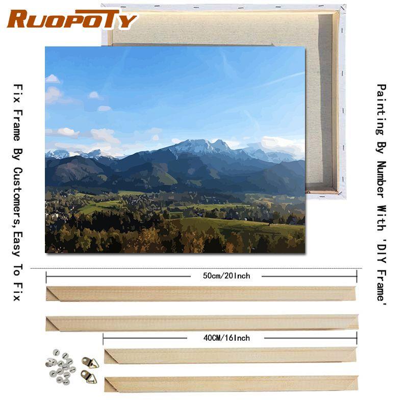 Ruopoty DIY Frame Painting By Numbers Mountain Oil Painting On Canvas Painting For Wall Decor Calligraphy Painting 40x50cm