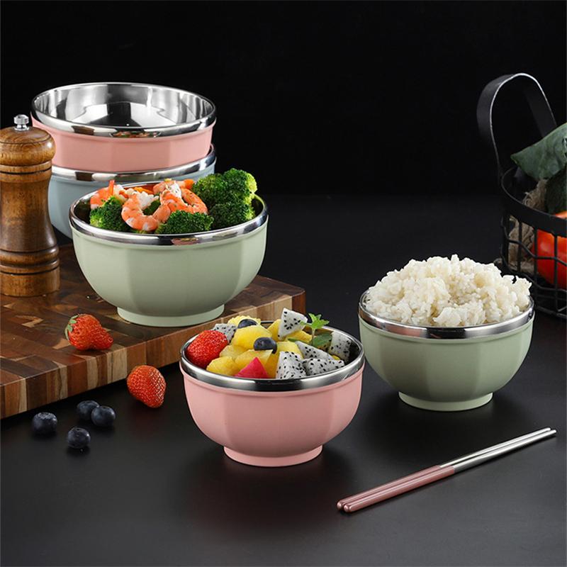 304 Nerezová ocel Barva Rýže Ramen Mísa na ovocný salát Dvouvrstvé misky proti opaření Domácí nádobí Kuchyň Nádoba na jídlo