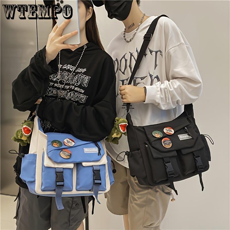 Casual Crossbody Bag, Large Capacity Nylon Shoulder Bag With Adjustable Strap For Outdoor, Trendy Streetwear Style Messenger Bag
