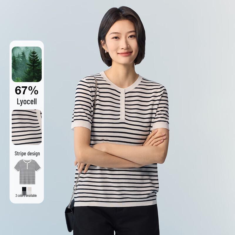 Northern Deer Lyocell Triacetate Striped Knit Short Sleeve Top 2XL