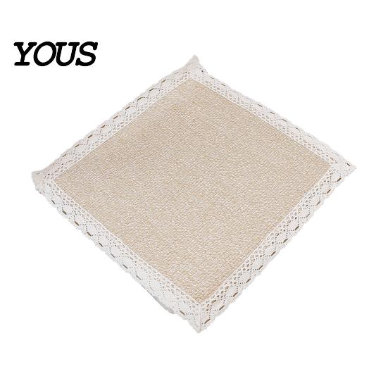Breathable Office Chair Mat Cotton Linen Pad with Ties, Square Summer Seat Lace Decorative Trim, 15.75" x Washable for Dining Rattan
