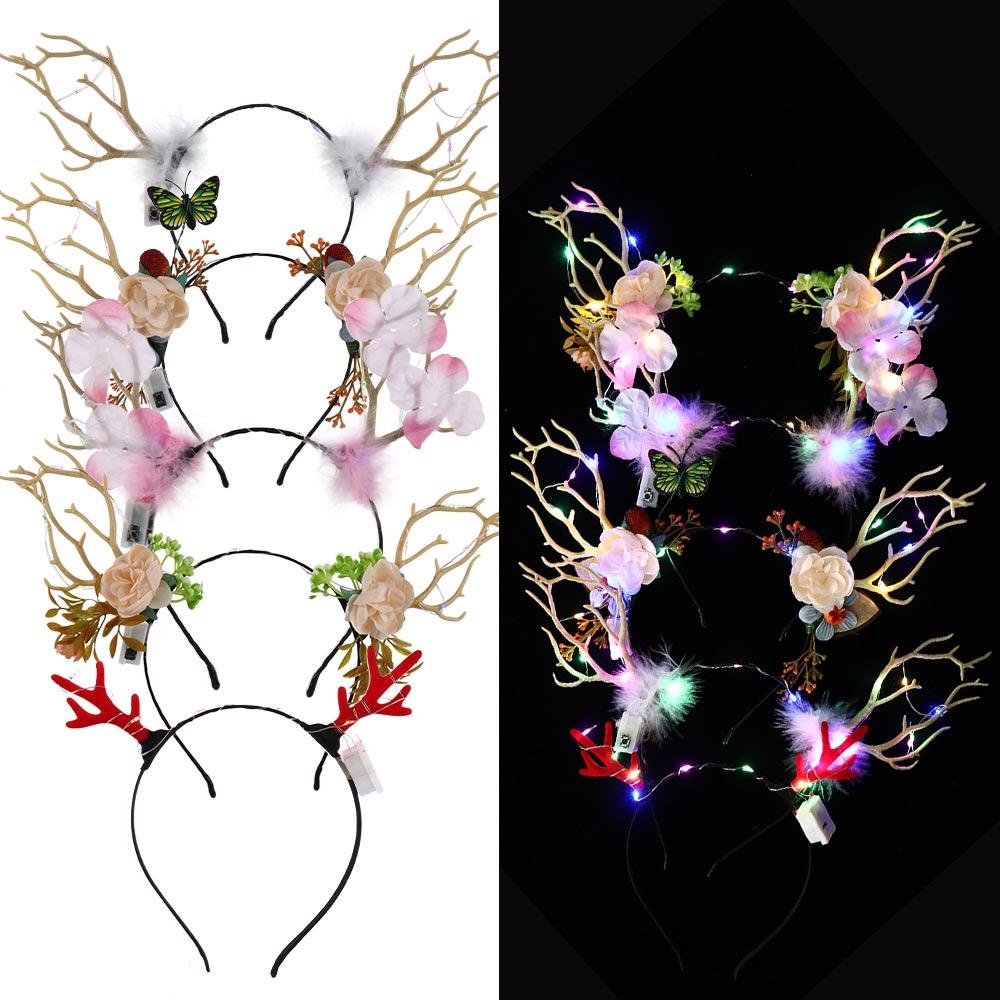Colorful Flashing Headband LED Lights Luminous Deer Horn Hair Band LED Glow Headband  Kids Gift