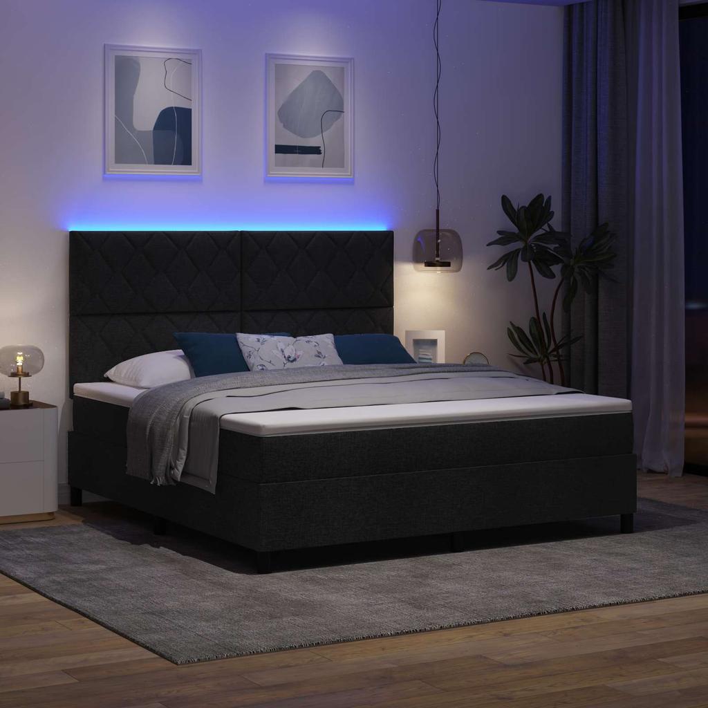 Box Spring Bed with LED Light Strips Black 180 X 200 Cm Fabric