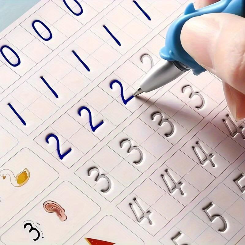 [Faddishdeal] Vier magische Schreibübungsbücher, magische Kalligrafie-Übungsbücher, die wiederverwendet werden können, Nachverfolgbücher (4 Bücher + 1 Stift + 8 Ersatzminen)