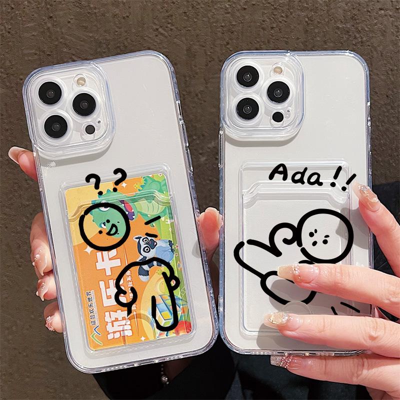 Card Slot Holder Silicone Wallet Pocket Case For Infinix Smart 7 8 Reno 12F 13F 14F Xiaomi Redmi Note 14 13 12 Honor X7A X8B Cover Clear Phone Bumper