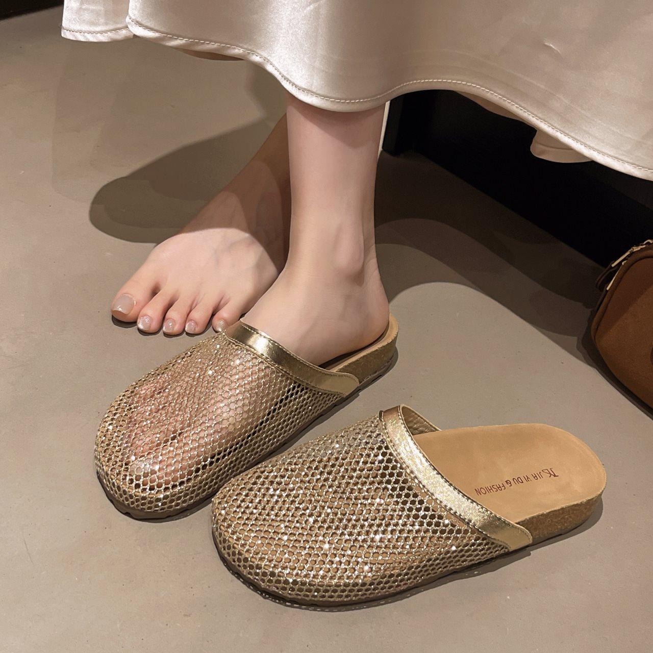 

Cool Slippers Women S Beach Fishing Net Bag Head Hollow Casual Year And A Half Slippers Women S Summer Outer Wear Korean 35 золотой