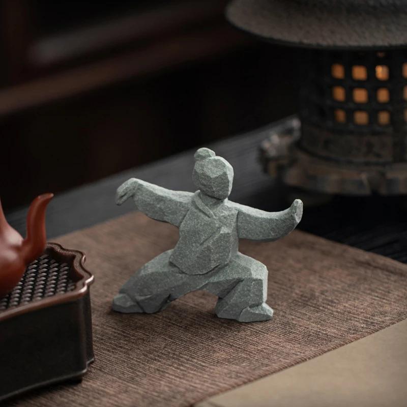 Tai Chi Master Stone Statue New Chinese Style Arts Figure Figurine Creative Stone-Made Kung Fu Character Ornament Home Decor