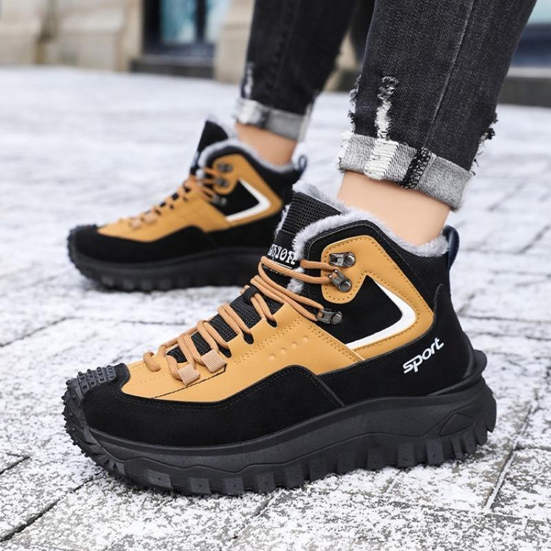 Winter Men's Velvet Warm High-top Men Cotton Shoes Casual Snow Boots Non-slip Tooling Boots Men Leather Ankle Boots Botas Hombre