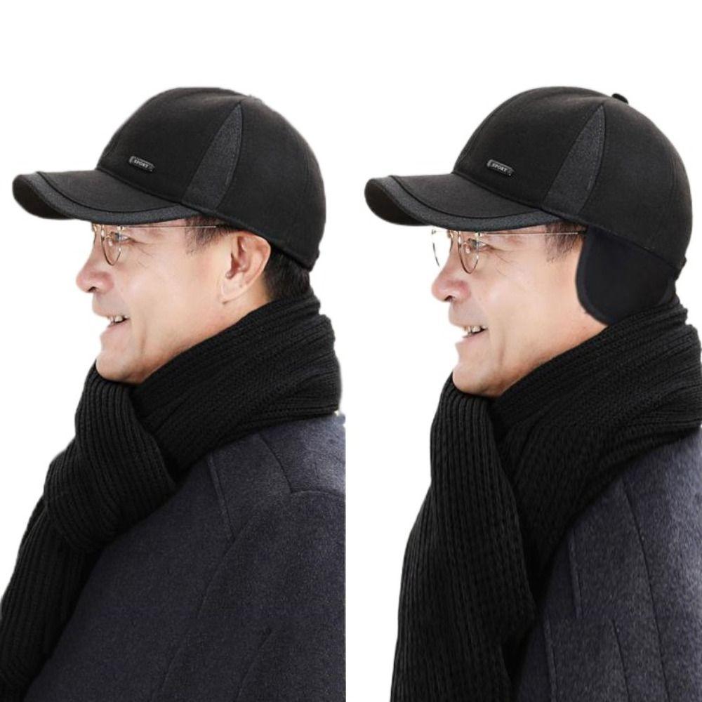 

Coldproof Ear Protection Peaked Cap Earflap Winter Snapback Hat Simple Men Baseball Cap Autumn сірий