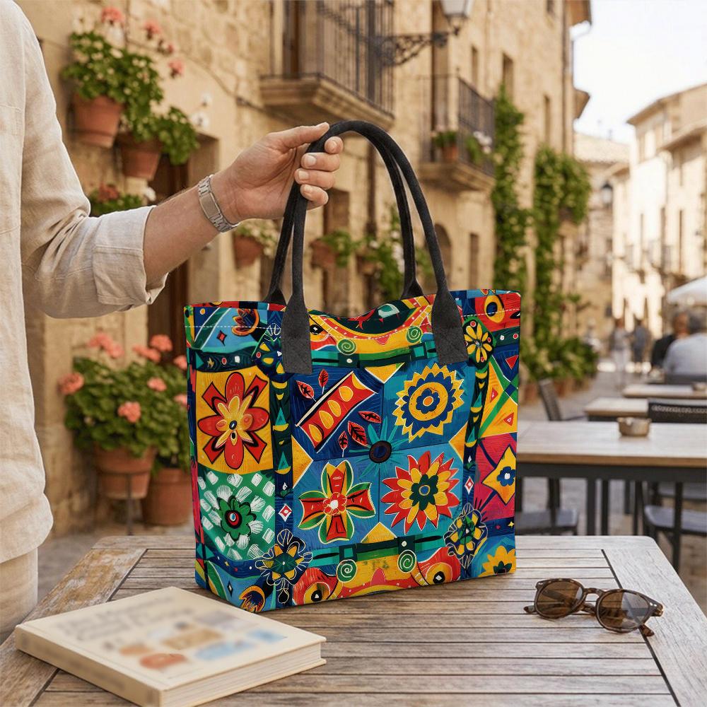 Borsa Tote in Tela Floreale Bohemien Colorata Borsa a Spalla Elegante Casual di Grande Capacità per Shopping Quotidiano Viaggio