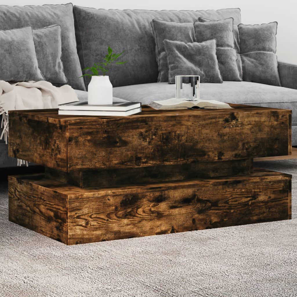 Tavolino da Caffè con Illuminazione LED, Rovere Fumé, 90X50X40 Cm