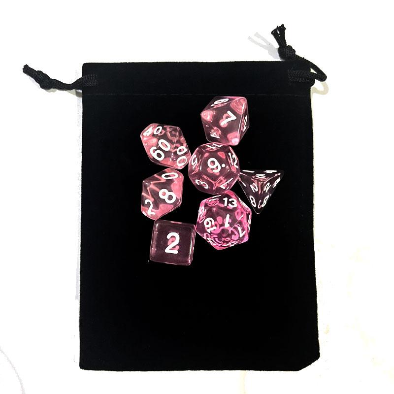 With Bag 7Pcs Dnd Polyhedral Dice Set For Tabletop Board Games Rpg Dice D4 D6 D8 D10 D% D12 D20 Clear Transparent Dice 10Colors