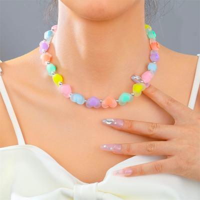 Boho Kleurrijk Liefdeshart Kralenketting Voor Vrouwen Mode Dopamine Meisjes Hars Sleutelbeenketting Choker Sieraden Y2K Accessoires