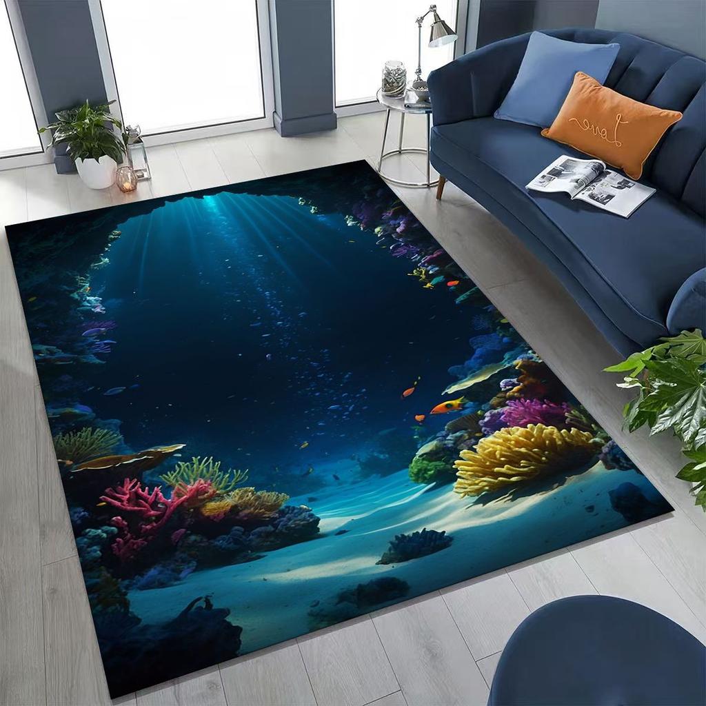 2026 New Underwater World Sea Dolphin Turtle Coral Rug for Bedroom Living Room Sofa Home Doormat Decor,Kids Non-slip Floor Mat